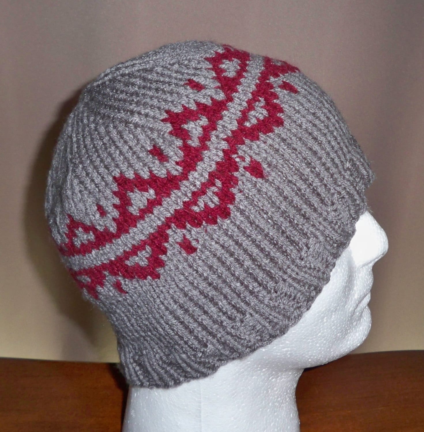 Fair Isle Stripe Beanie Hat Stocking Cap Mens Hand Knit
