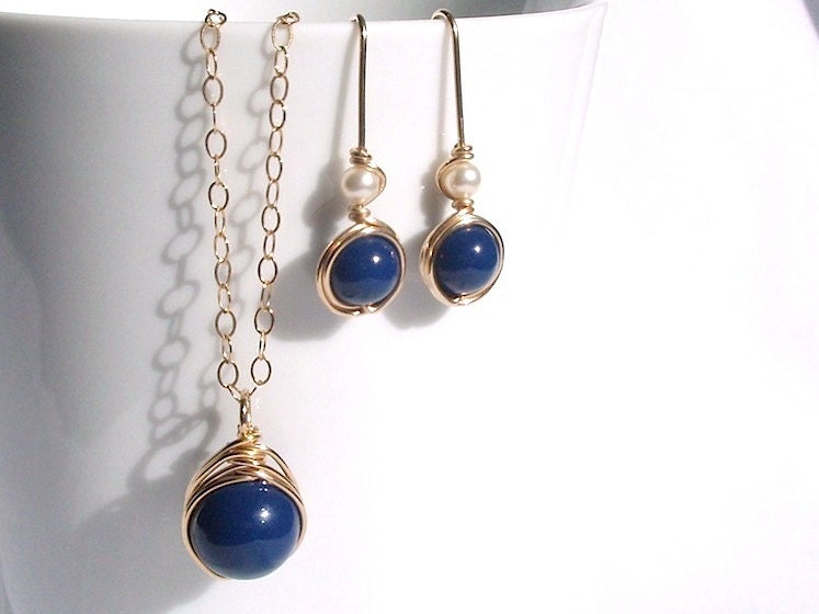 Mother of the Bride Jewelry Set Navy Blue Pearl by IOStudio