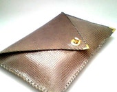 Brown patent leather clutch / Handmade leather bag / Feels like snake