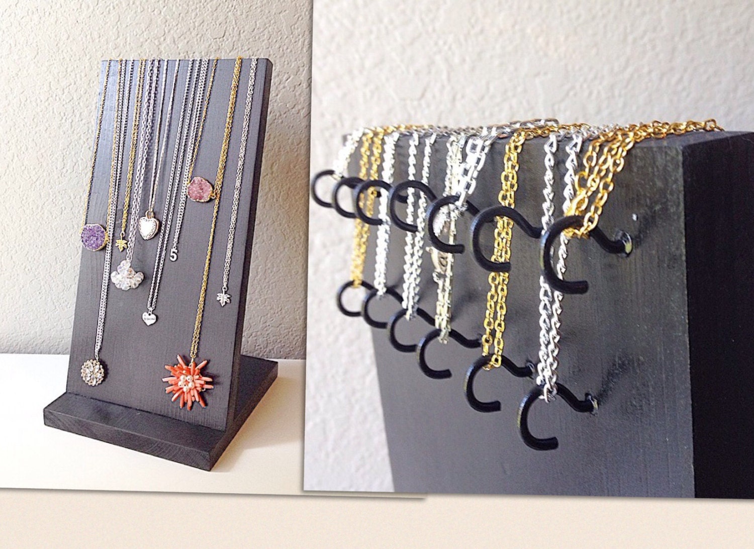 DIY necklace stand. Présentation de bijoux, Présentoir bijoux