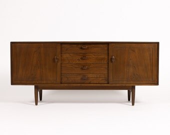 Danish Modern / Vintage Mid Century Compact Credenza / Sideboard Media Cabinet — Dark Finish — Scandart