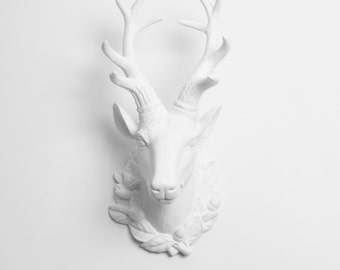 The Millie - Large White Resin Deer Head w/Filigree- White Deer Antlers Mounted - Faux Deer Head - Faux Taxidermy