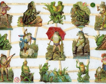 Frog SCRAP RELIEFS, Frog Die Cuts, Paper Frogs, Silly Frogs, Scrap Reliefs, Die Cuts, Victorian Die Cuts, Frogs, Victorian Frogs