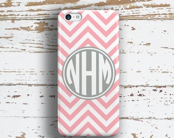 Monogram iphone SE case, Chevron Iphone 5c case, Preppy iPhone 5 case, Pink iPhone 5s case, Durable Iphone case, Pink white gray ( 9764)