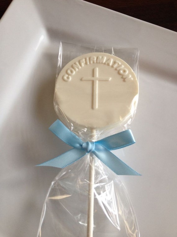 12 White Chocolate Cross Confirmation Candy Lollipops