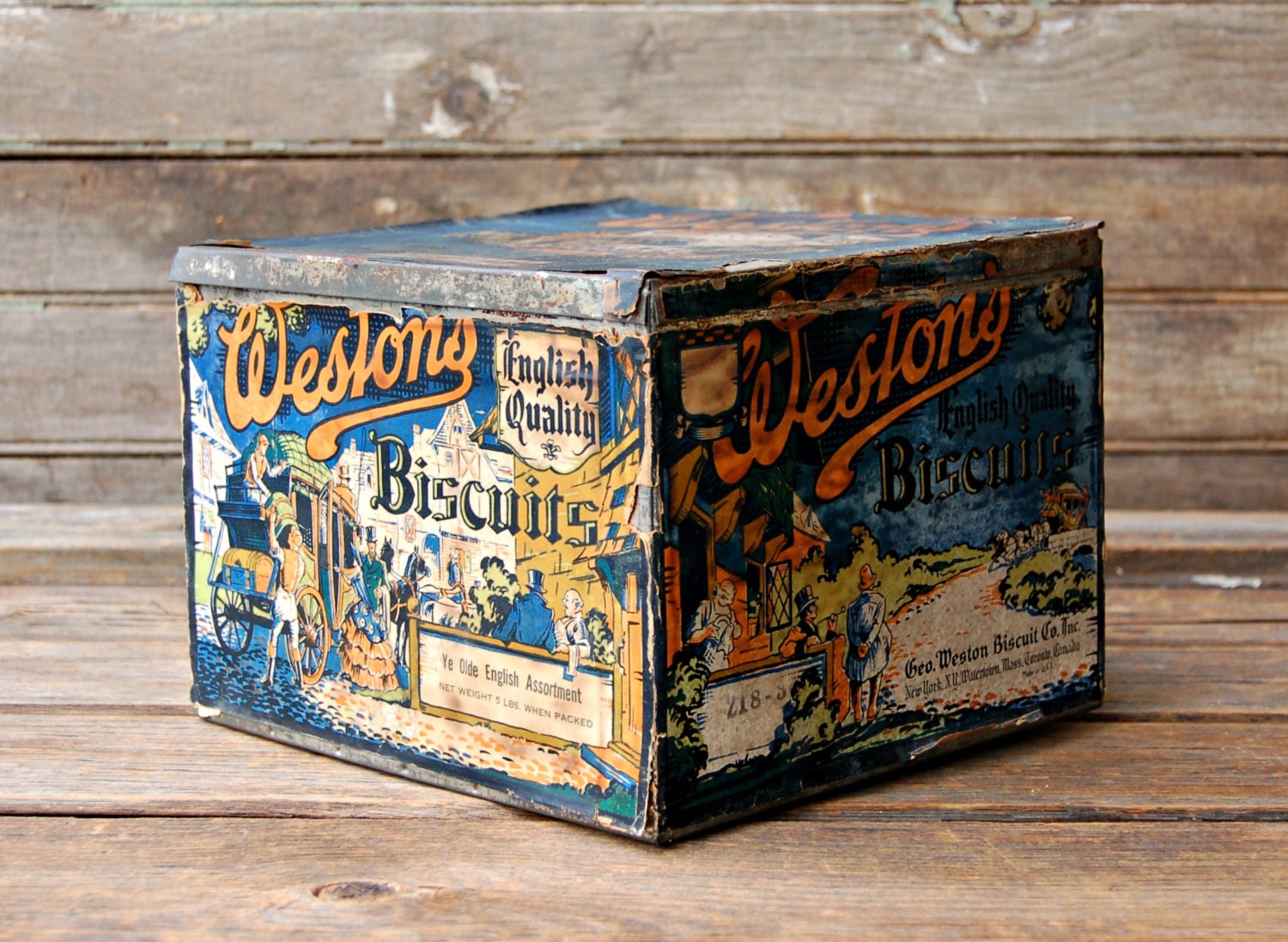 Vintage Westons Biscuits Tin Ye Olde English by RootedInVintage