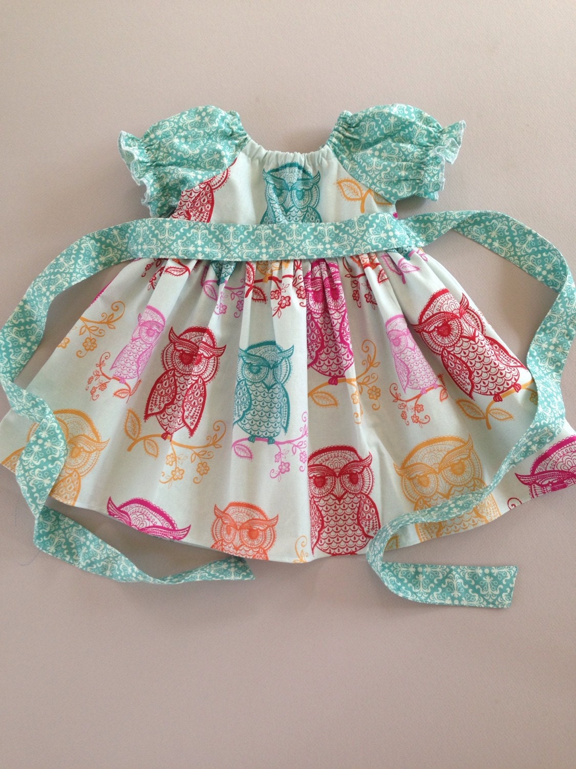 Size 6 to 12m......Owl Dress.......Made and ready to be