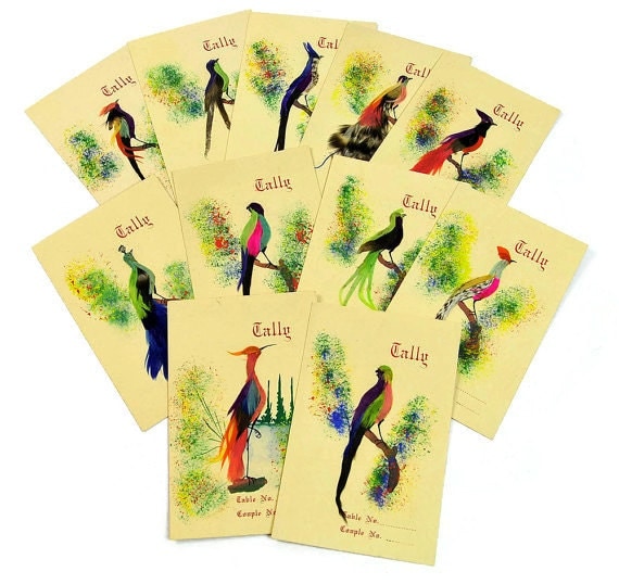 Feather Tally Cards, Birds, Made in Mexico, Vintage