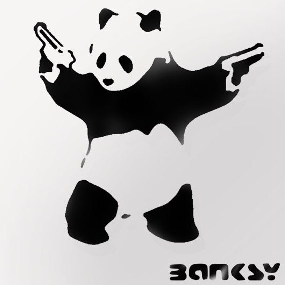 Banksy Pandamonium stencil HUGE Life size panda guns wall art