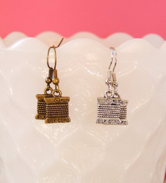 Items similar to Embroidery thread earrings, embroidery spool earrings