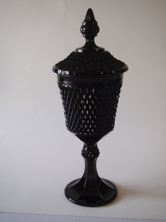 1970s Indiana Glass Tiara Black Diamond Point Chalice with Lid