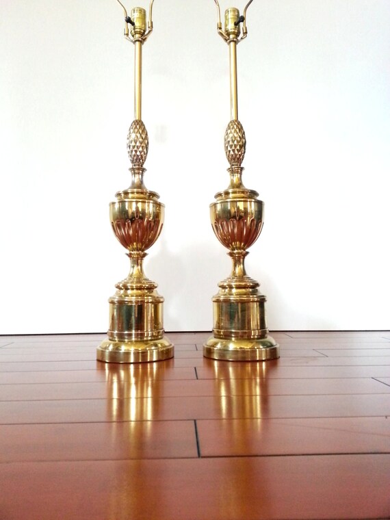 Huge Pair Stiffel Lamp Brass Pineapple Trophy Lamp Vintage