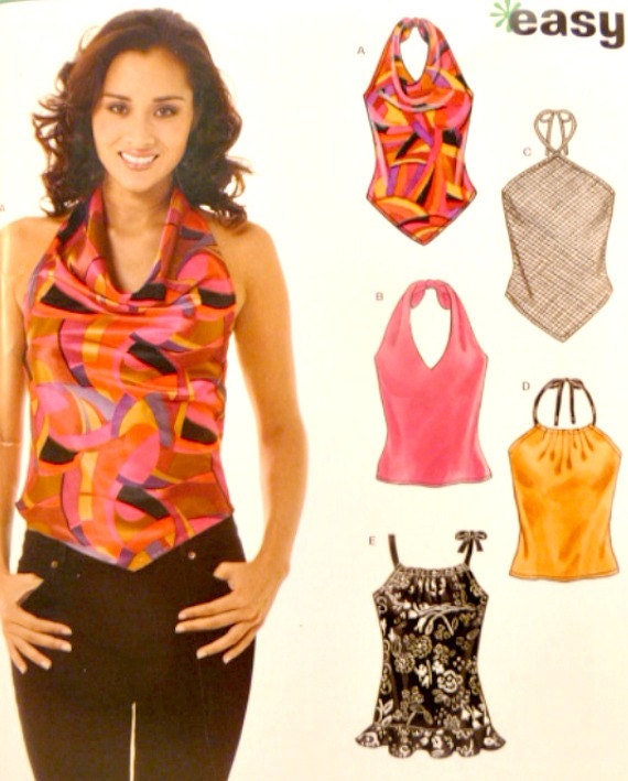 Easy to Sew Tops Pattern Halter Neck Draped V or Drawstring