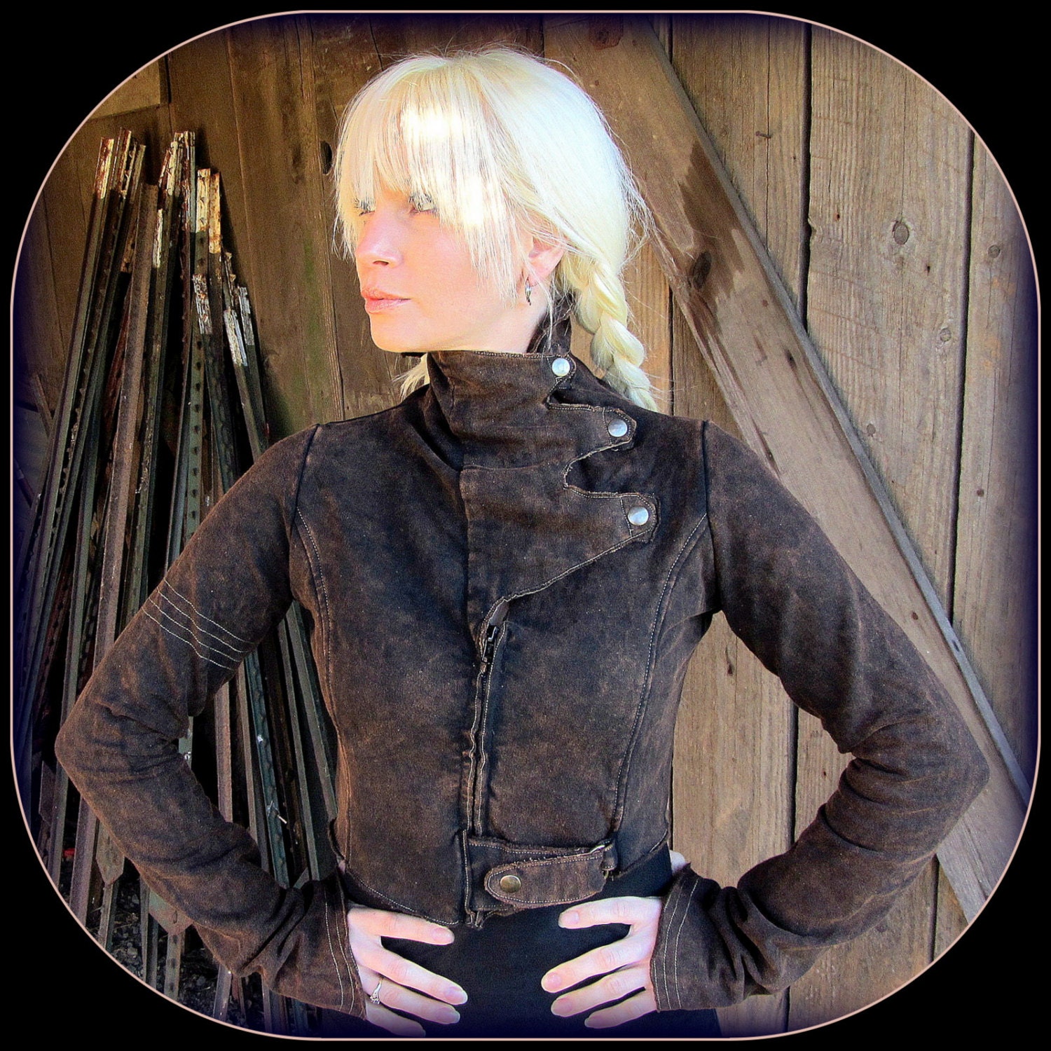 Steampunk Coat Brown Black Burning Man Cropped Jacket w/