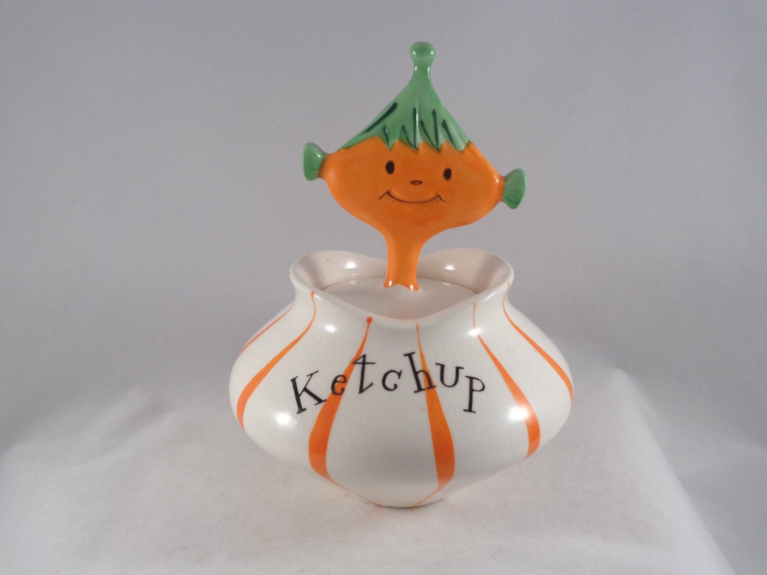 Vintage Holt Howard Pixieware Ketchup Jar and Unbroken Spoon Condiment