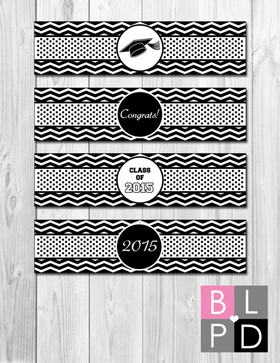 INSTANT DOWNLOAD - Water Bottle Labels - Chevron Stripe Graduation Theme - DIY - Printable Il_570xn