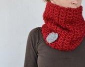 Red chunky cowl- Valentine's day- crochet scarf cowl with heart- gift for her