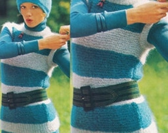 Vintage Knitting Pattern Mohair Sweater Top - PDF Instant Download - Blue Ladies Sleeveless Tunic Sweater - Digital Pattern - Striped Blouse