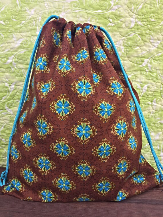 Cinch bag cinch sack backpack brown and by StitchedIntoGear