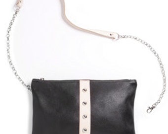 Black and White Leather Crossbody and Clutch Bag