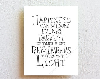 Happiness - Harry Potter Albus Dumbledore quote art print, black and white wall art poster, inspirational quote modern minimalist dorm decor