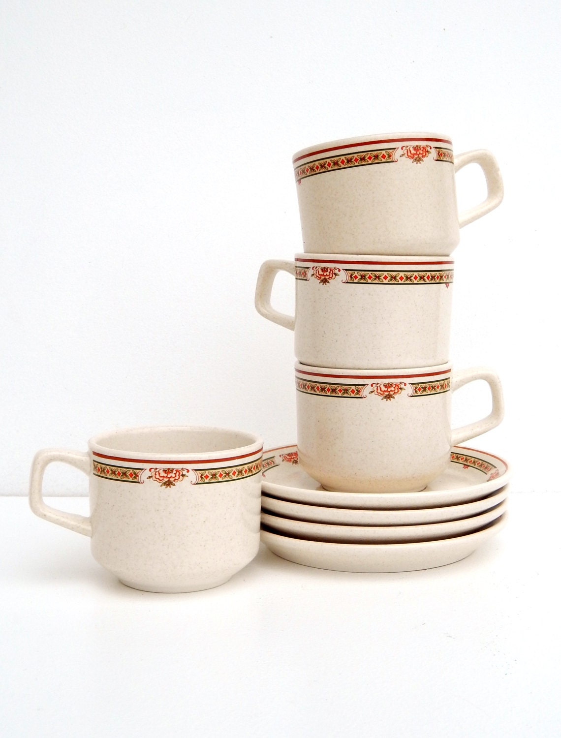 Vintage LENOX TemperWare Stoneware Cups Saucers Set of 4