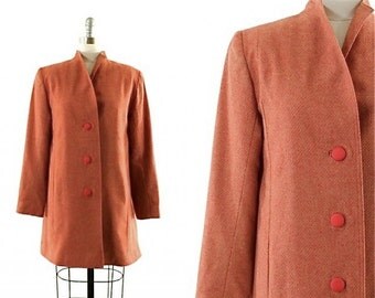 red wool coat • vintage striped coat • lightweight wool coat •S/M