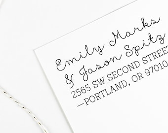 Custom Self Inking Return address stamp for couples with different last names, rubber stamp wood handle
