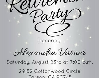 Silver Retirement Party Invitation - Retirement Party Invite - Sparkly Invitations