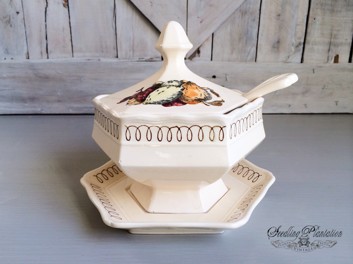 Vintage Gravy Bowl with LadleSoup Tureen by seedlingplantation
