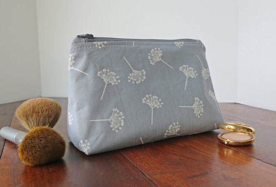 Cosmetic Bag Toiletry Bag Makeup Bag Gray Dandelion Zipper