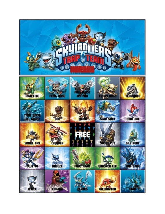 Skylanders Trap Team PRINTED BINGO 20 cards &amp; calling cards