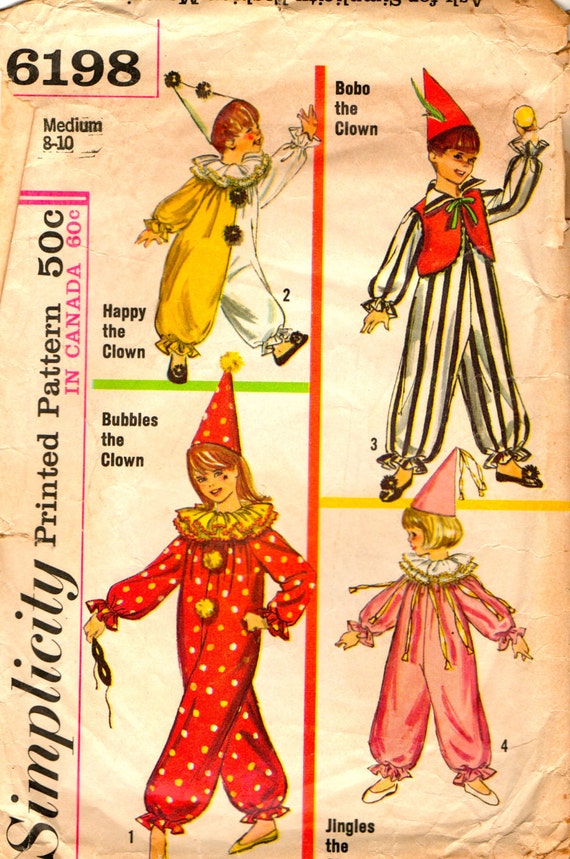 Clown Costume pattern for children from the 1960's
