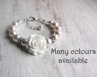 Flower Girl Gift Ideas, Flower Girl Bracelet, Toddler Girl Bracelet, Baby Girl Pearl Bracelet, Flower Girl Jewelry Gift with Swarovski Pearl