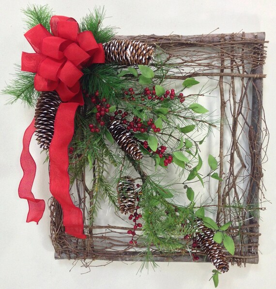 Square Twig Wreath Winter Wreath Square by CrookedTreeCreation