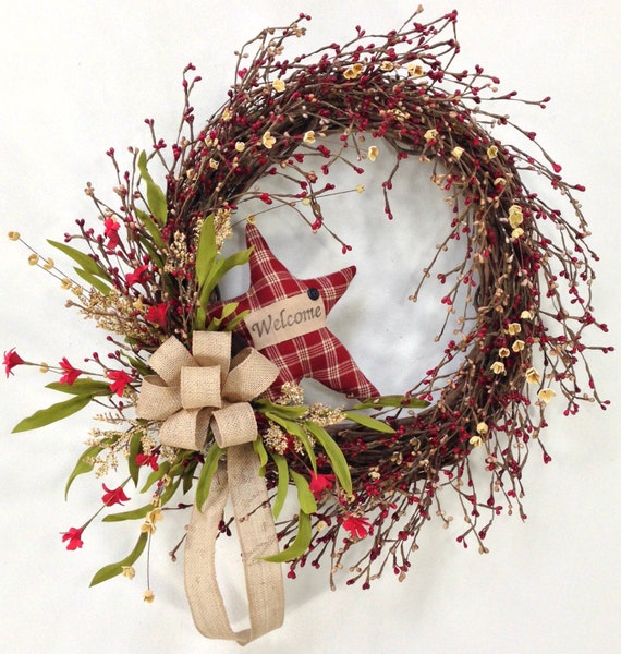 Star Wreath Welcome Wreath Rustic Wreath by CrookedTreeCreation