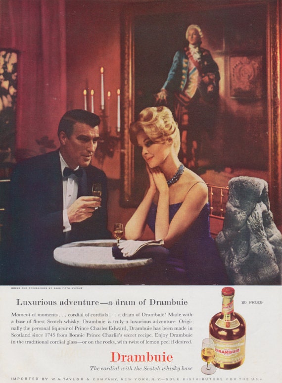 1960 Drambuie Whisky Ad Elegant Couple Romantic Evening Photo