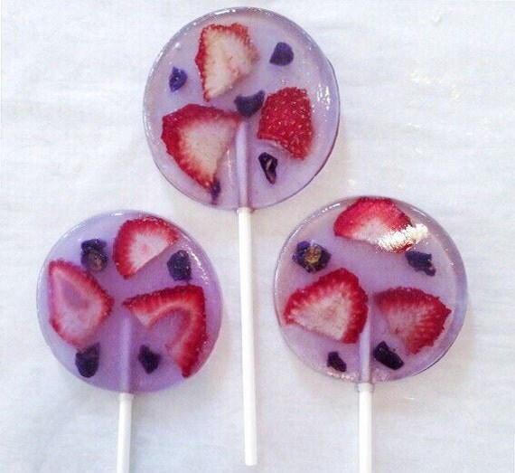 3 French Violet Flavored Lollipops With Organic Strawberry