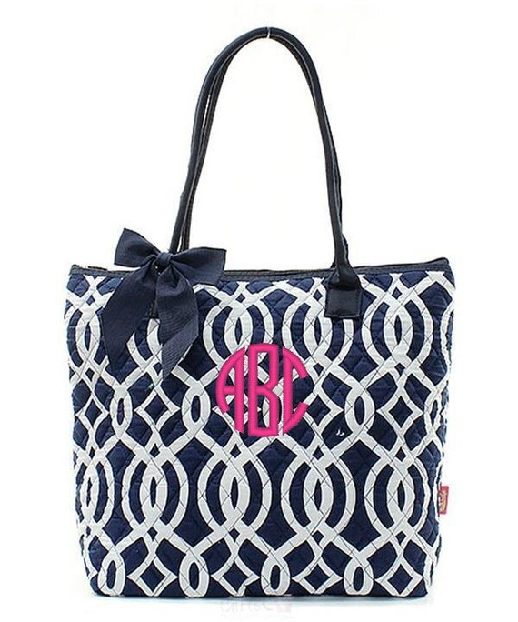 Personalized Quilted Tote Bag Monogrammed Ivy Moroccan Navy