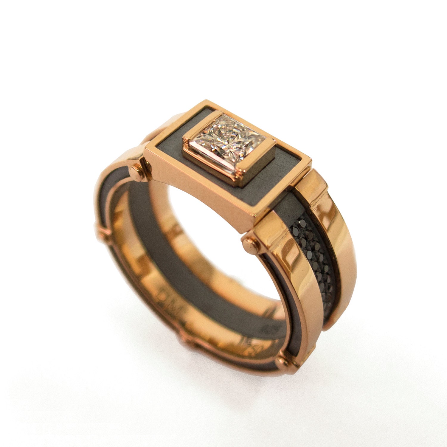 Signet Ring Men's 18K Rose Gold and Diamond by ...