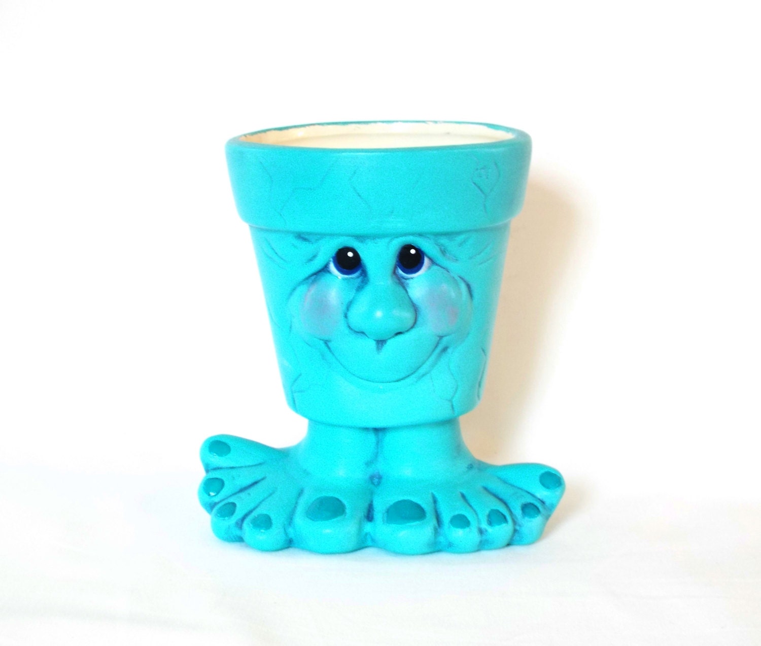 Flower pot Bright Turquoise Blue with Big Feet by LeviLadyCeramics