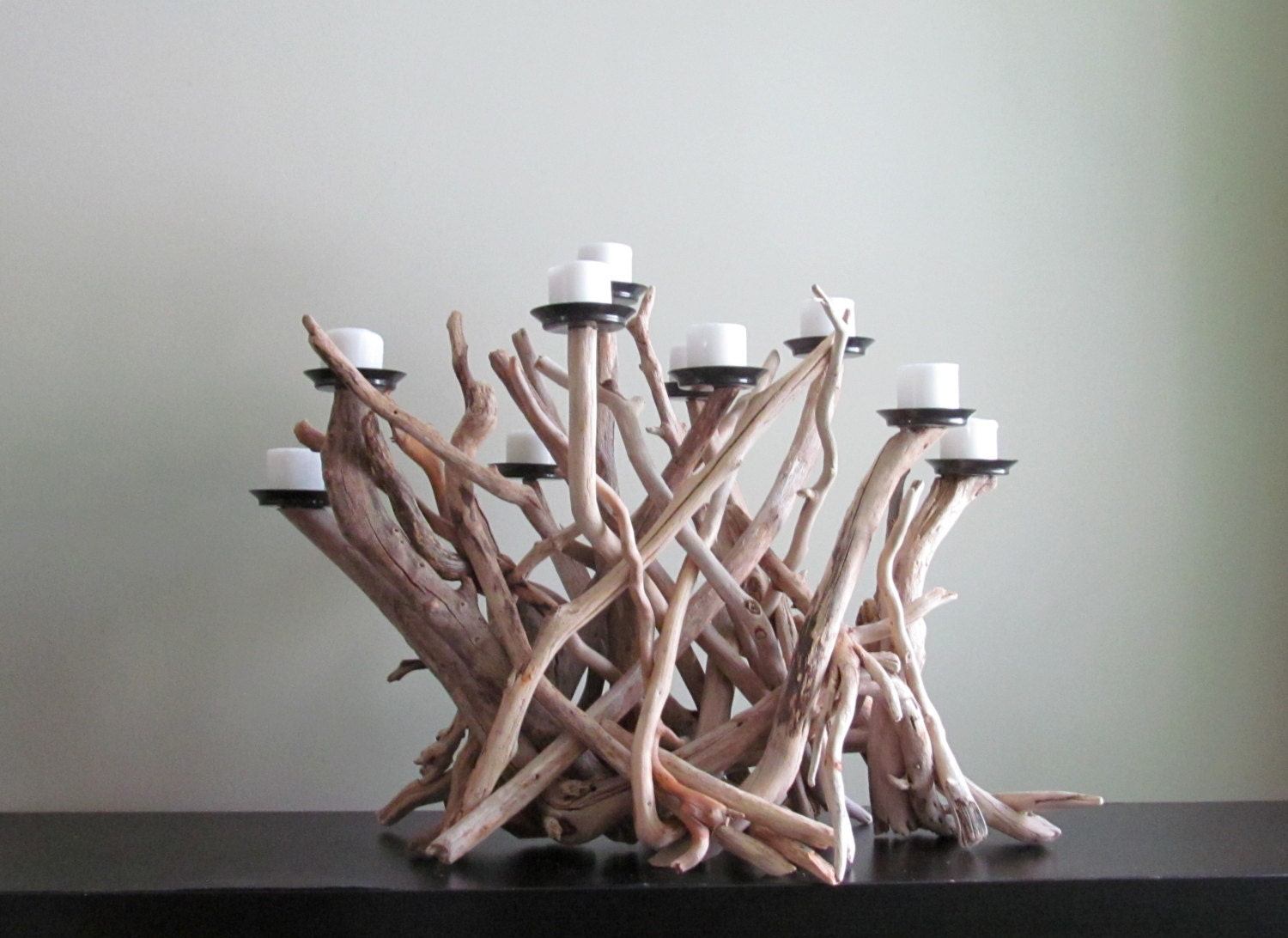 Driftwood Ten Candles Candelabra White Bleached Driftwood