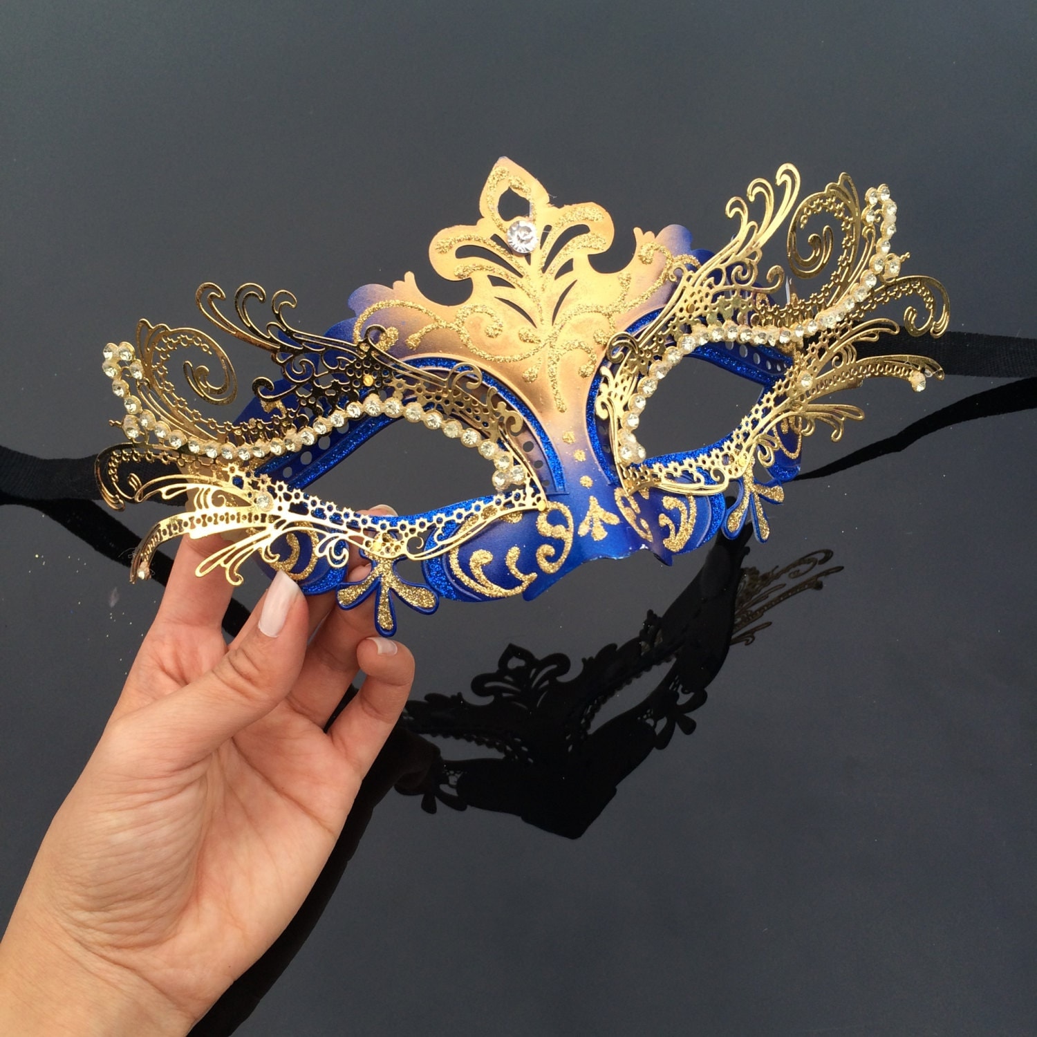 New Masquerade Mask Royal Blue/Gold Venetian Masquerade Mask