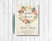 Floral Bridal Shower Invitation Printable, Birthday Invitation - Beige Invitation - Spring / Summer