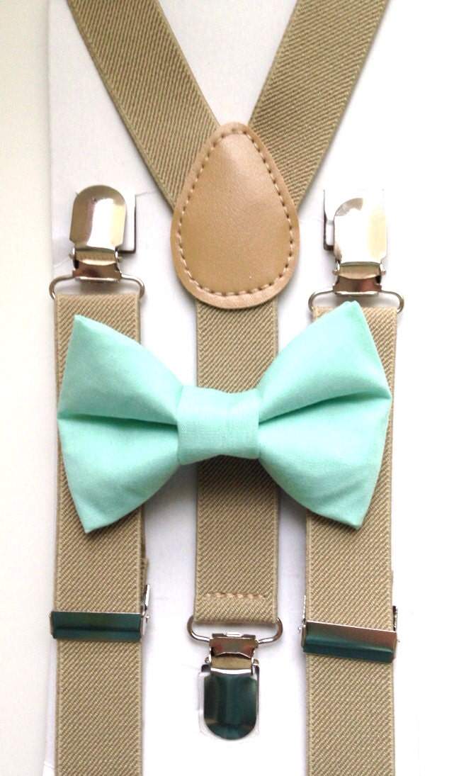 Tan suspenders Suspenders Mint green bow tie kids by BowTieFun
