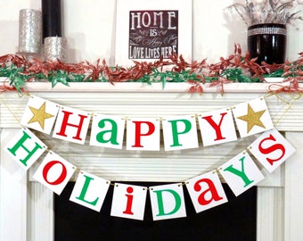 Happy Holidays Sign - Christmas Banner - Merry Christmas banner - Photo Prop - Holiday Decor - Christmas Decor - Gold Star Family Photos