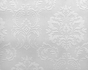Paintable Wallpaper - Regal Medallion Damask - Damascene, Country French, Chic, Victorian, Early American - By The Yard - F497-32808 so