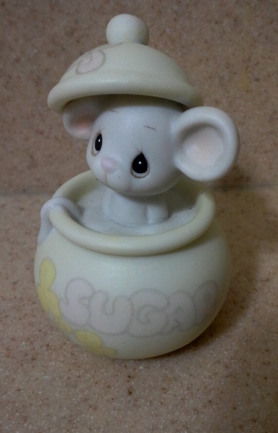 Tiny Precious Moments Mouse in a Sugar Bowl Nursery Decor