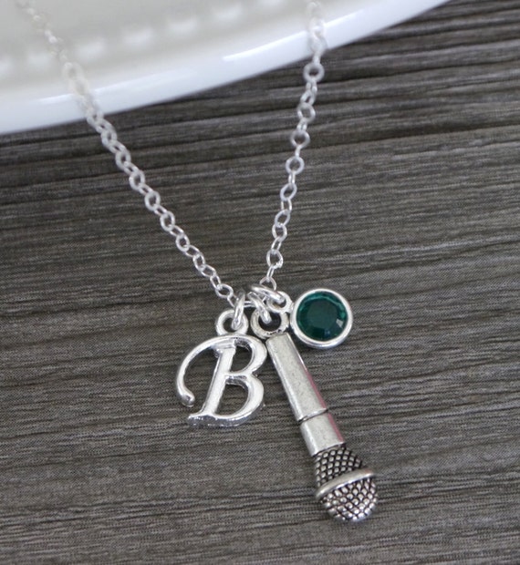 Microphone Necklace Silver Microphone Necklace Personalized
