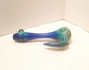 Cobalt Blue & Green Silver Fumed Honeycomb with an Arm and an Opal Marble Hand Blown Glass Tobacco Pipe